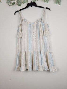 Elan Size M Tiered Ruffled Tie Straps Tassels Sundress Boho Flowy Mini Dress
